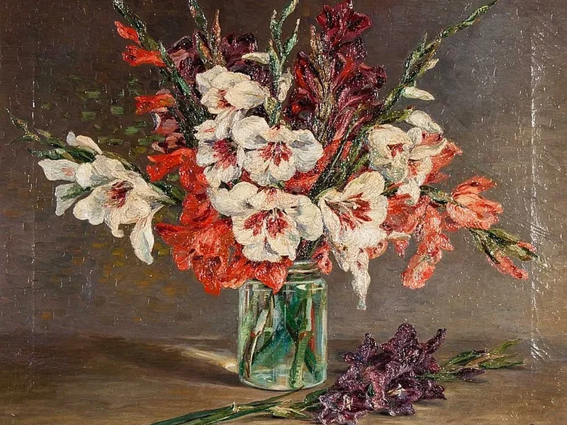 1872-Marthe Guillaume-Dupuis - Natura morta con fiori in vetro